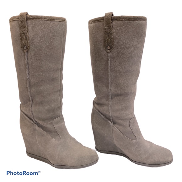 UGG Soleil Shearling Tall Wedge Boot Grey 7 - Picture 7 of 11